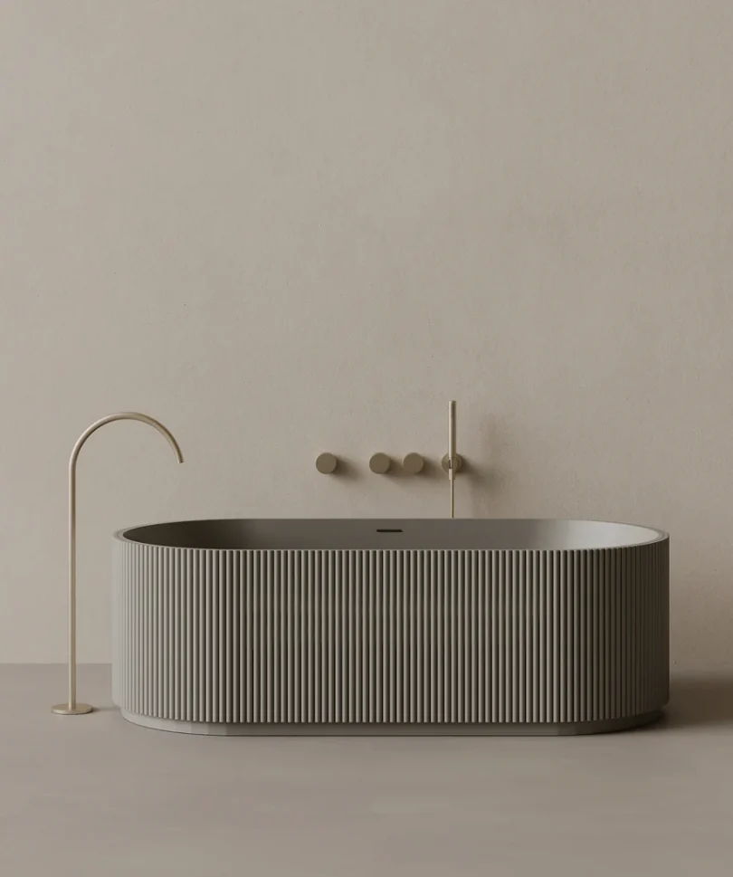 Bañera estriada gris Mushin NAMI para proyectos de interiorismo y baños de diseño contemporáneo en Madrid