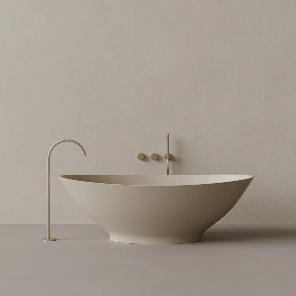 Bañera orgánica beige Mushin SORA de diseño escultórico para baño contemporáneo