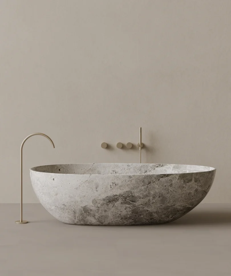 Bañera de piedra Mushin KIRI para proyectos de interiorismo y baños de diseño contemporáneo en Madrid