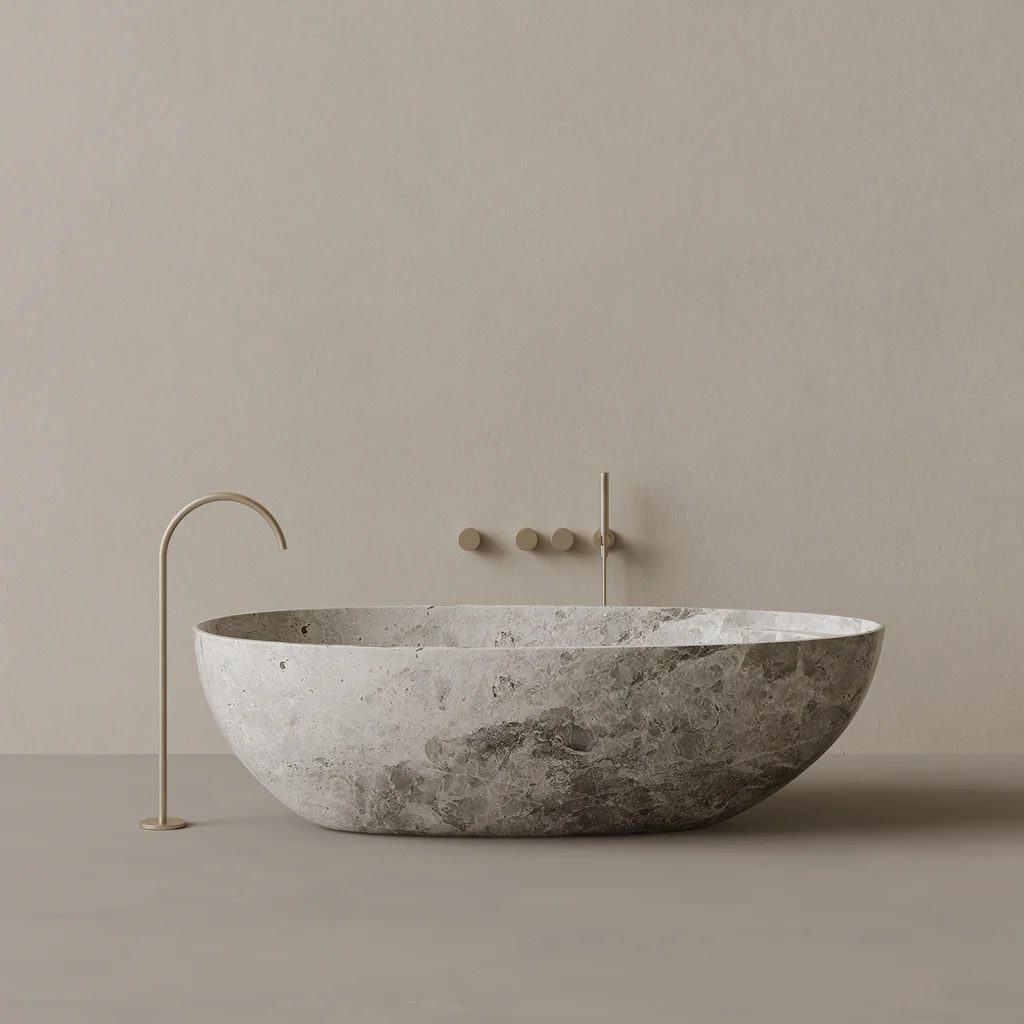 Bañera de piedra Mushin KIRI para proyectos de interiorismo y baños de diseño contemporáneo en Madrid