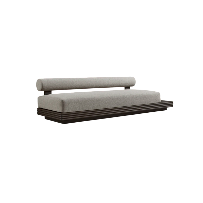 Sofá lineal Mushin de diseño orgánico con líneas fluidas y estética contemporánea